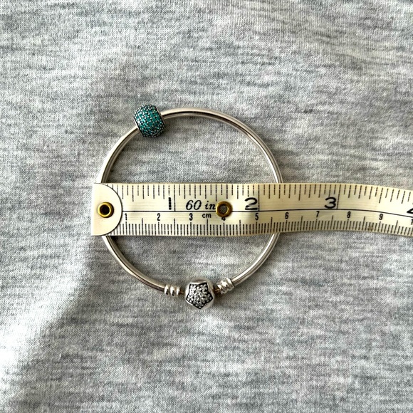 Authentic Pandora star pave bangle with teal pave charm - Picture 3 of 6